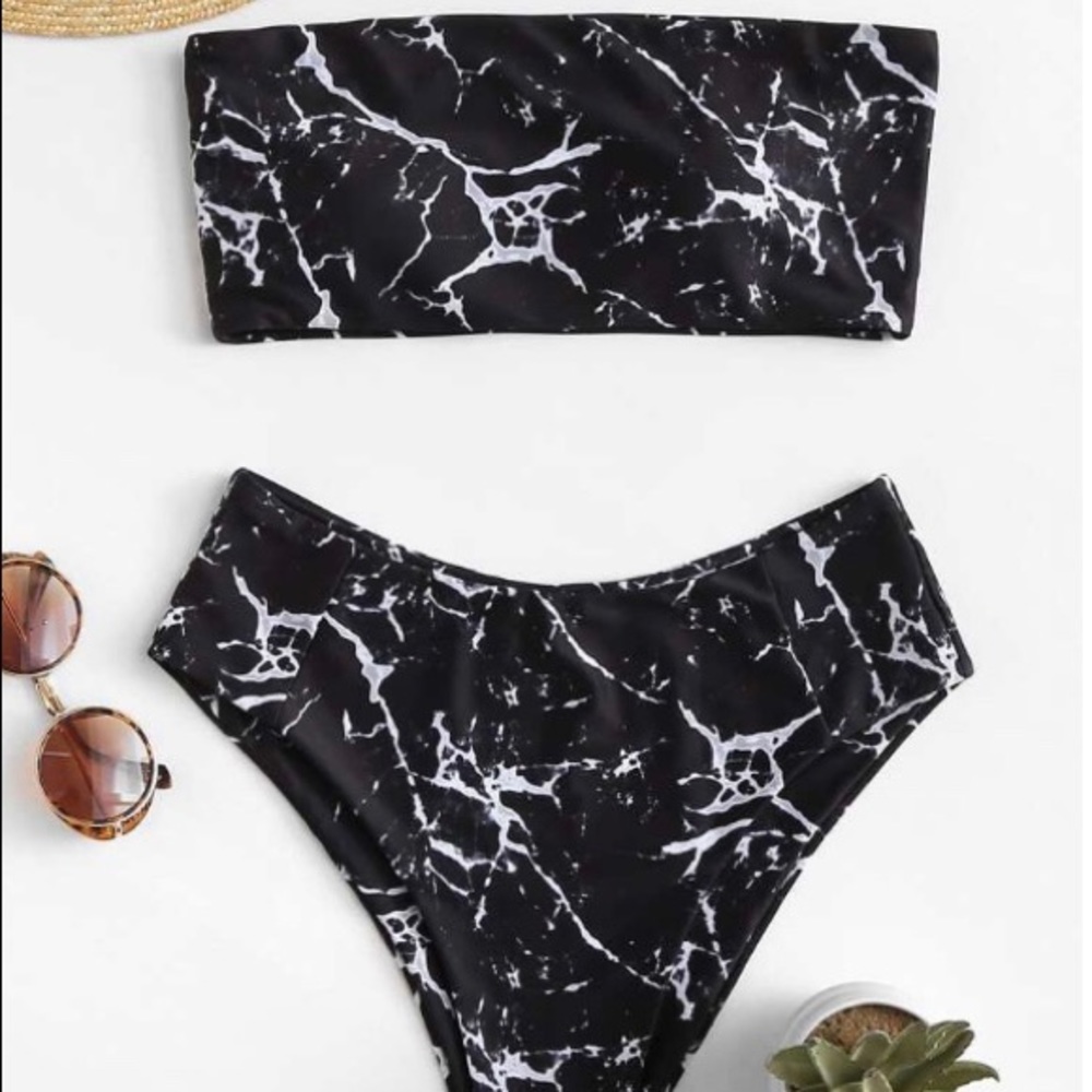 Shein black marble bathing suit